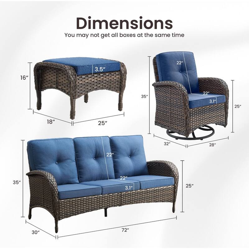 Gymojoy 5-Piece Outdoor Wicker Patio Furniture with 3 Seat Sofa & Swivel Chair, Coversation Set with Water Resistant Cushions