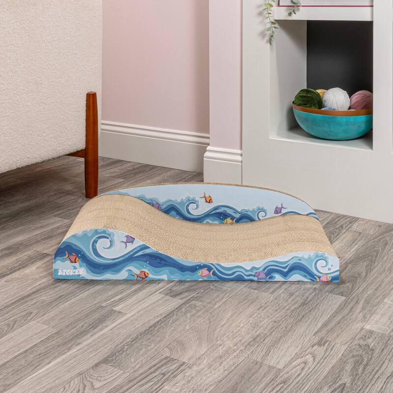 Kokomo 23.75" Coastal Cardboard Lounge Bed Cat Scratcher with Catnip, Blue