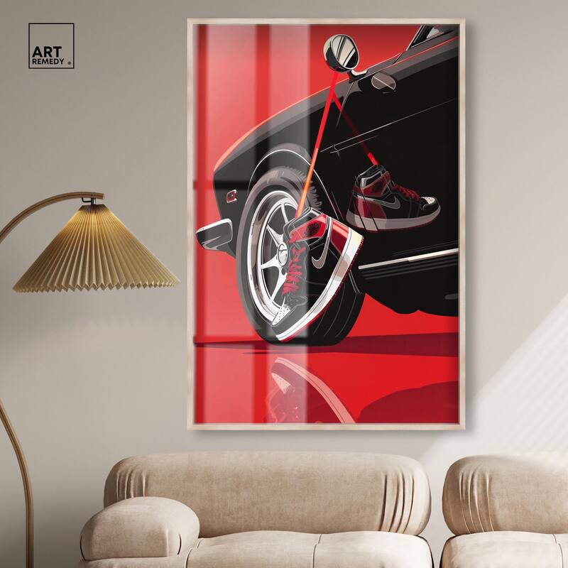 Red Bold Sneaker and Car Shadowbox by Art Remedy
