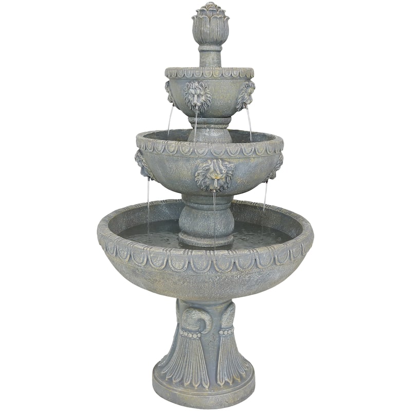 Sunnydaze Lion Head 3-Tier Outdoor Water Fountain with Electric Pump - 53"