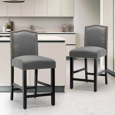 24 Inches Fabric Upholstered Nailhead Trim Counter Height Bar stools with Back Set of 2