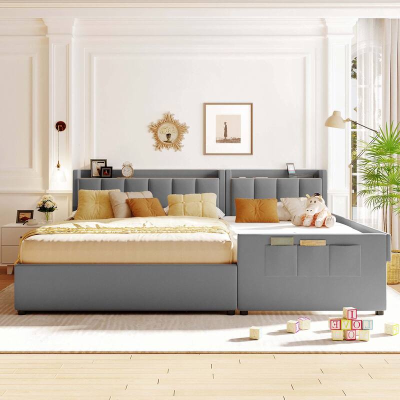 Twin XL Size Upholstered Platform Bed with Hydraulic Storage System