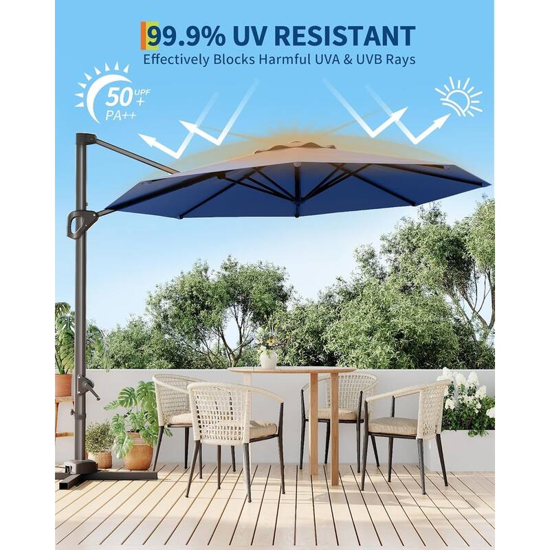 10FT Outdoor Cantilever Umbrella Patio Umbrella with 360-Degree Rotation