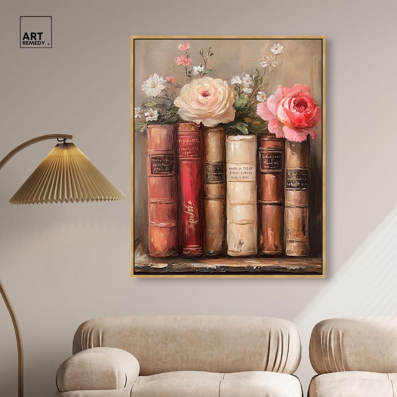 Bookshelf Bouquet III Canvas by Art Remedy