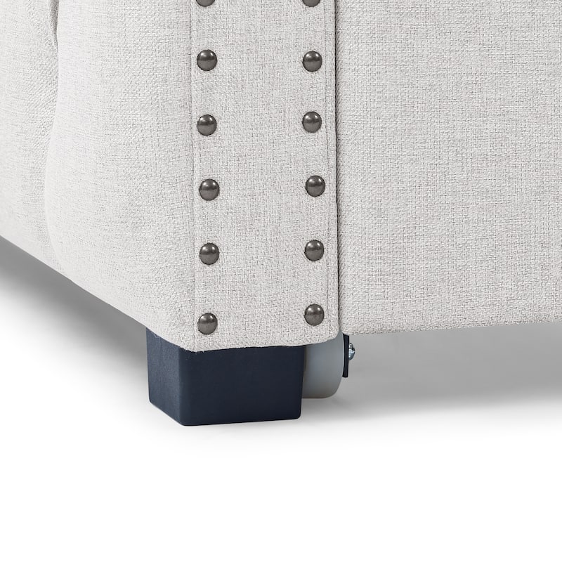 Upholstered Daybed with Copper Nails on Square Arms