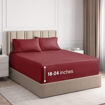 CGK Linens 4 Piece 100% Cotton Inch Extra Deep Pocket Bed Sheet Set