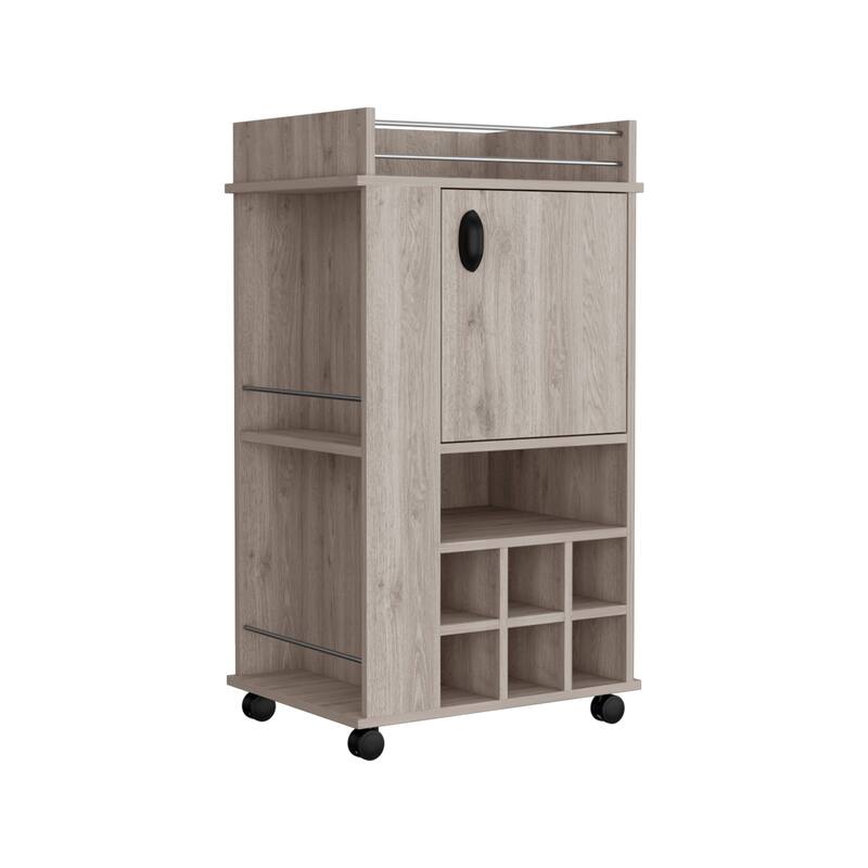 Fargo Bar Cart with Cabinet, 6 Built-in Wine Rack and Casters
