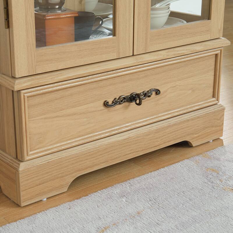 GDFStudio - Traditional Storage Lighted Curio Display Cabinet with Glass Doors and Drawer