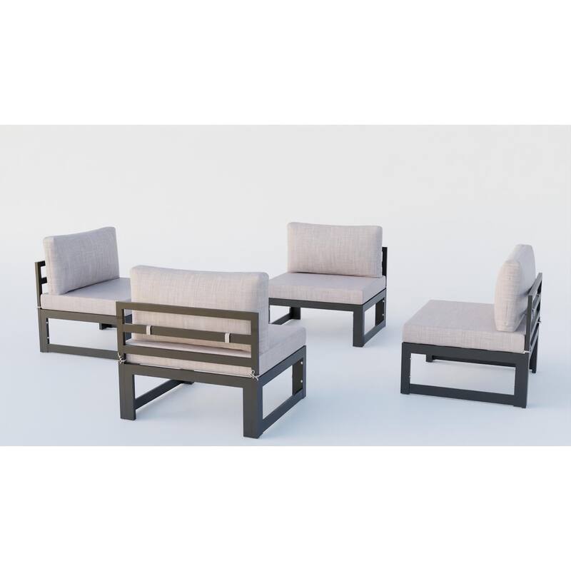 LeisureMod Chelsea 4-Piece Armless Patio Sectional Sofa Set with Cushions for Patio Porch Backyard Garden