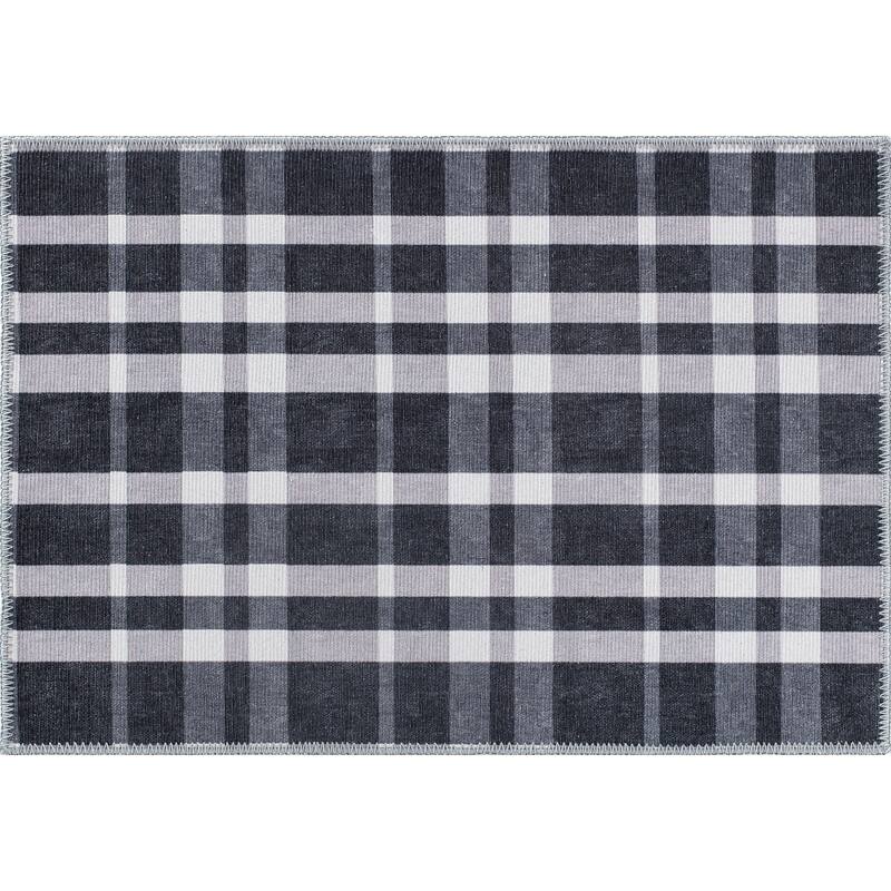Modern Plaid Machine Washable Area Rug