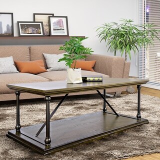 Coffee Table with Storage Shelf for Living Room Wood Cocktail Table ...