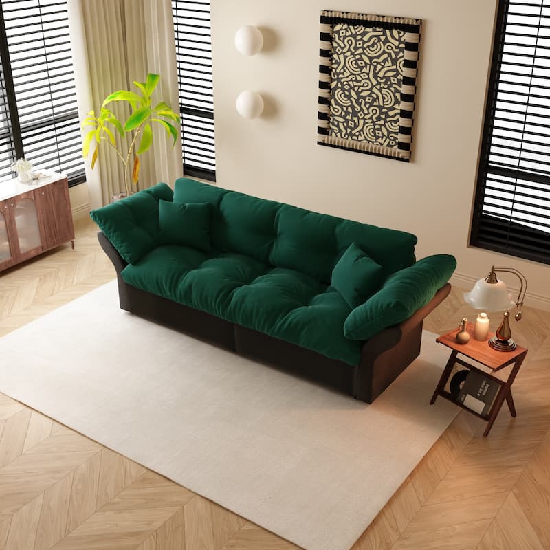 74.8" Queen Pull Out Sofa Bed, 3-in-1 Convertible Sleeper Tufted Sofa with 2 Soft Pillows,Multi-Functional Velvet Loveseat Bed