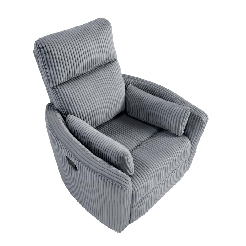 Rix Manual Swivel Glider Recliner Chair, 2 Pillows, Gray Corduroy