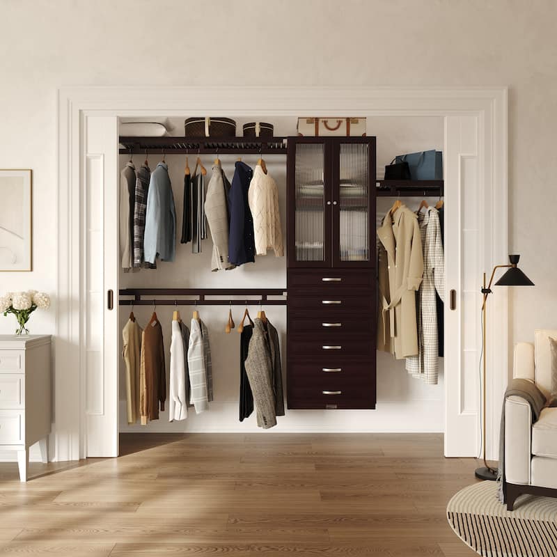 John Louis Home Solid Wood Reach-In Simplicity Closet System with 6-Drawers and Doors Espresso
