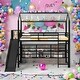 preview thumbnail 1 of 10, Black Metal Twin Size House Bed, Loft Bed with Iron Mesh Shelves and Slide Black