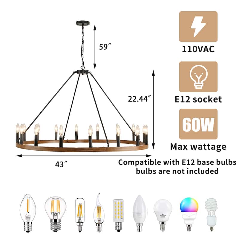 16-Light Modern Farmhouse Light Wagon Wheel Chandelier 43 Inch