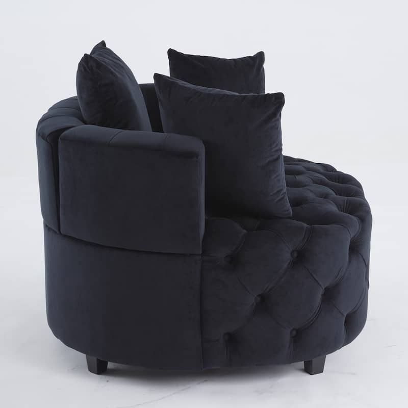 Black Modern 24" Velvet Upholstered Buttons Tufted Barrel Chair with Pillows