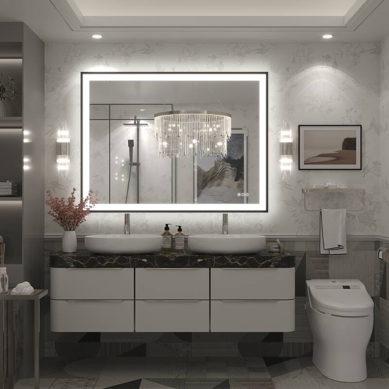 Extra Large Black Frame LED Bathroom Vanity Mirror with 3 Years Warranty and UL Certified