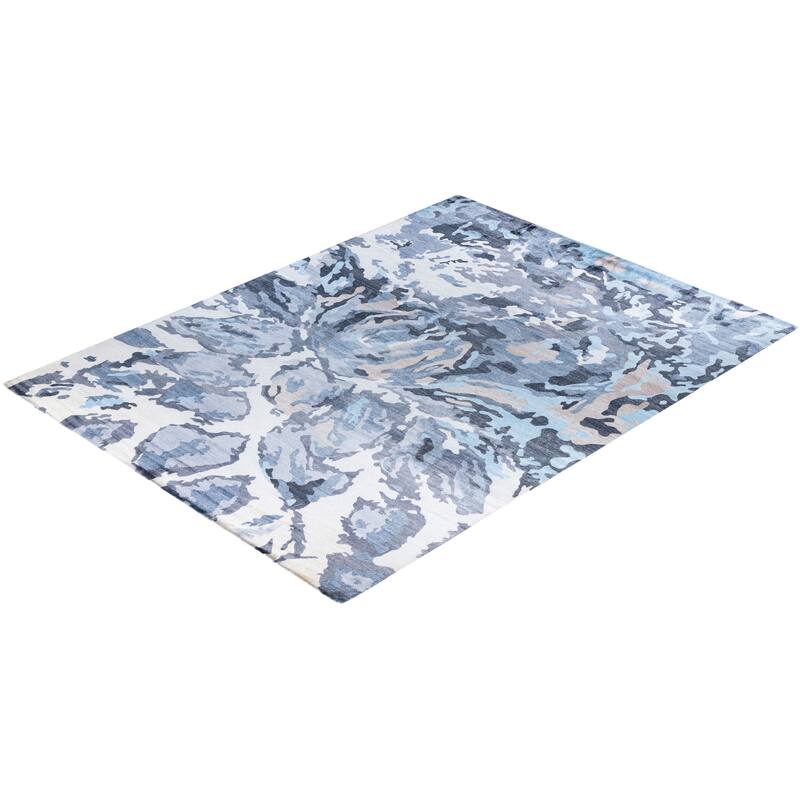 Modern One-of-a-Kind Hand-Knotted Area Rug, Blue - 9' 1" x 12' 1"