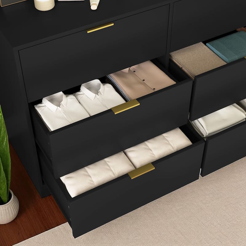 Modern 6 Drawer Dresser, 47" Wide Storage Cabinet, Wooden Chest of Drawers for Bedroom and Entryway