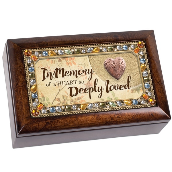 6" Amber and Brown Traditional Bereavement Music Box with Locket - N/A