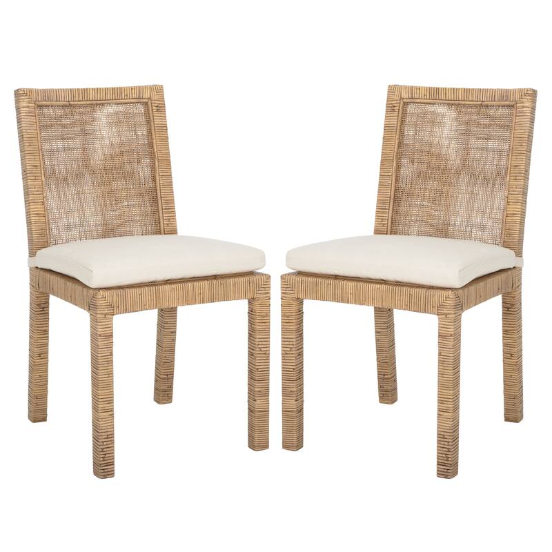 SAFAVIEH Jessye Cane Dining Room Chair with Cushion (Set of 2) - 21.7" W x 18.1" L x 38.6" H - 22"W x 18"D x 35"H - Honey Brown Wash