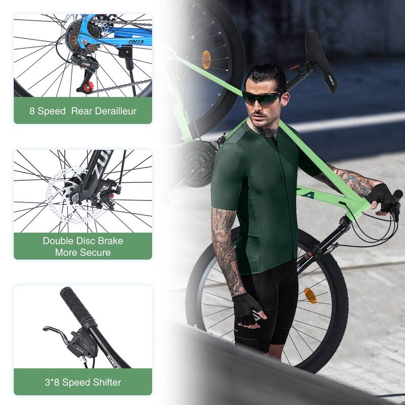 26 Inch Mountain Cycling Bike, 24 Speed Road Bicycle w/Dual Disc Brakes, Suspension Fork KENDA Tires for Teens, 16 Years and Up