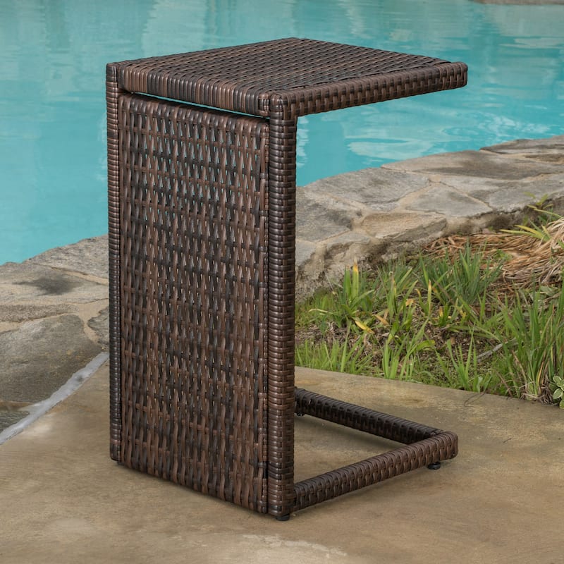 Toscana Outdoor Wicker Adjustable Chaise Lounge with C-shaped Wicker Table Set by Christopher Knight Home