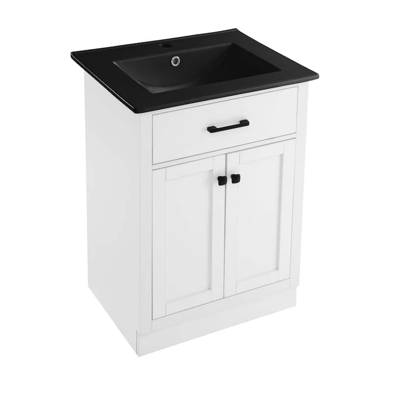 Burdon 24 In. Brown Bathroom Vanity With Black Ceramic Sink Top
