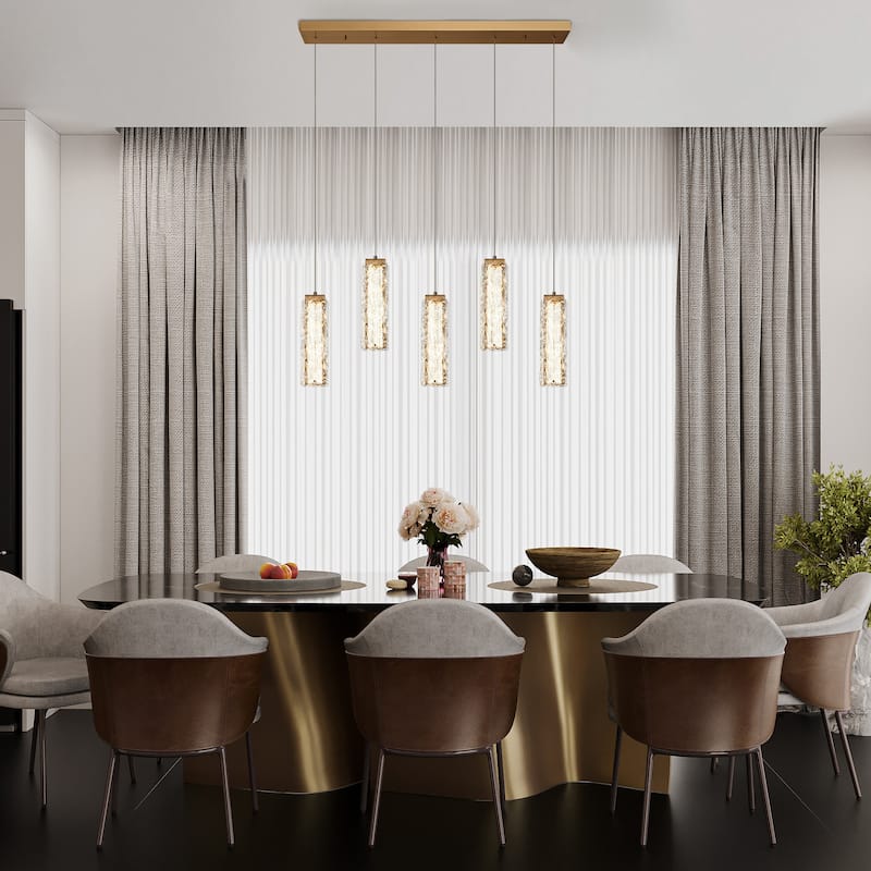 Modern Gold 5-Light LED Crystal Chandelier Glam Island Lights for Kitchen Island - W 39.3" x H 73.3"Max
