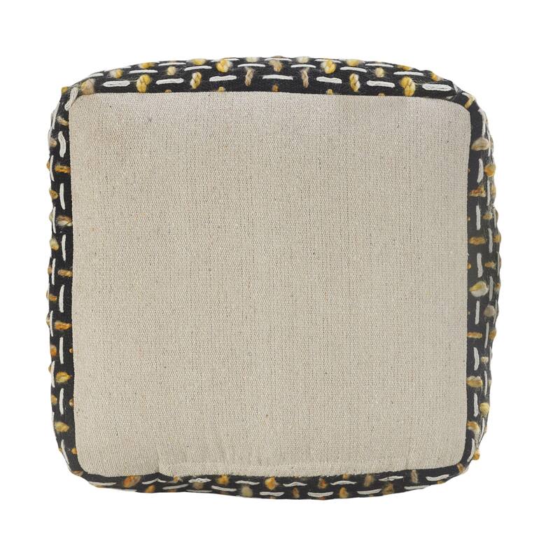 16" Contemporary Pouf Ottoman with Removable Cover and Textured Geometric Upholstery Cube