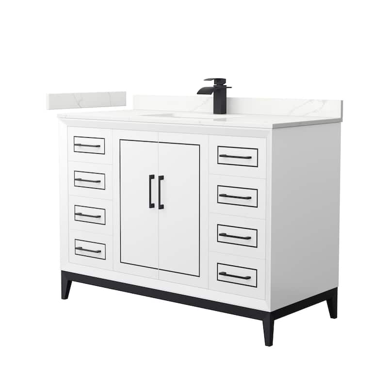 Wyndham Collection WCH515148S-QTZ-UNSMXX Marlena 48" Free Standing - White / Giotto Quartz Top / Matte Black Hardware