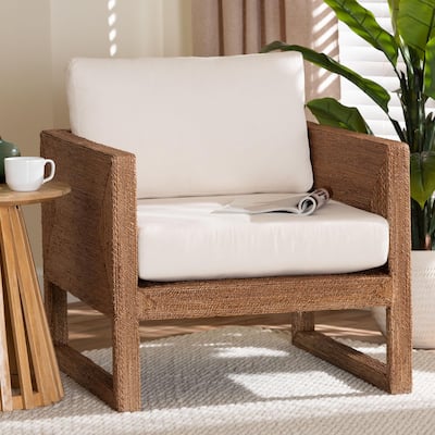 Helina Bohemian Bleached Seagrass and Acacia Wood Arm Chair