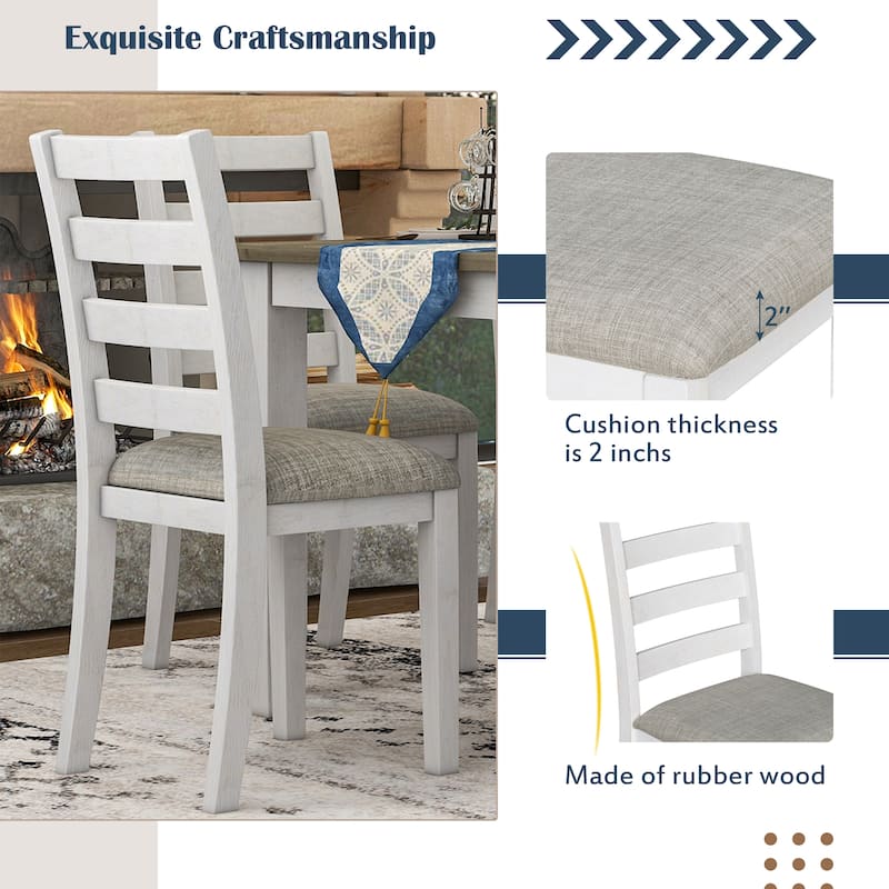 Rustic Style 6-Piece Dining Set with 4 Chairs and Bench