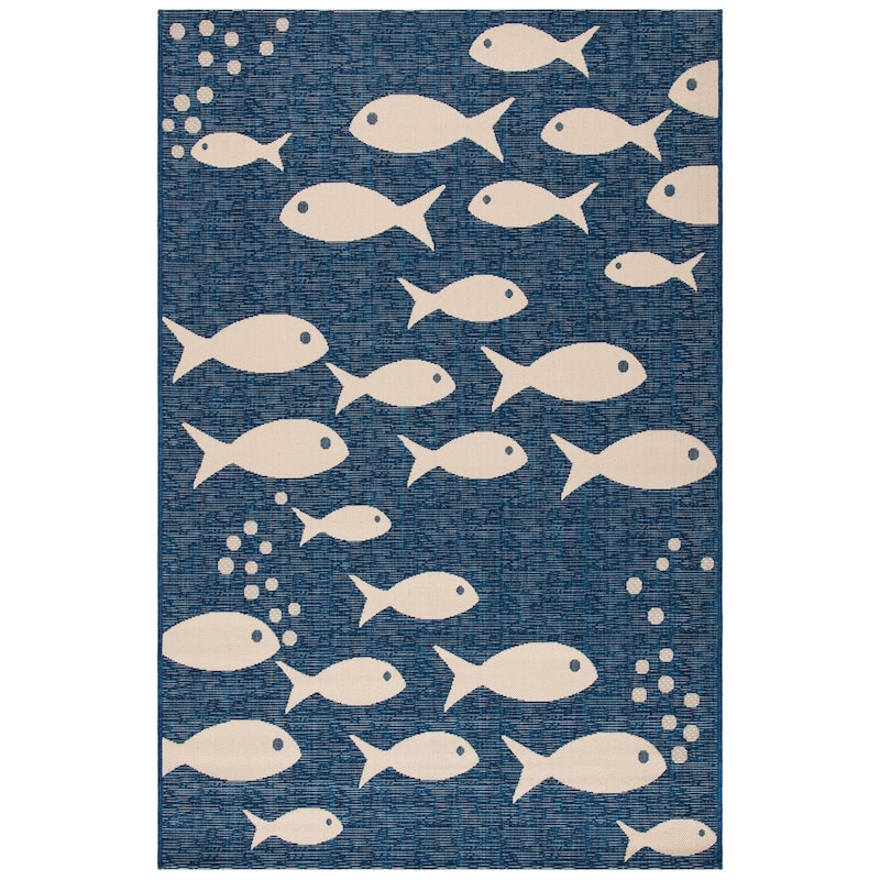 SAFAVIEH Courtyard Illa Indoor/ Outdoor Waterproof Patio Backyard Rug - 6'7" x 9'6" - Navy/Beige