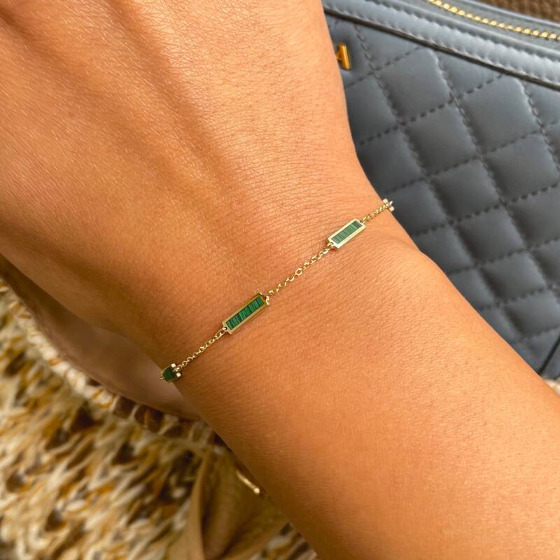 Joelle Collection Malachite Stackable Bar Bracelet - 14K Gold Malachite Bracelet