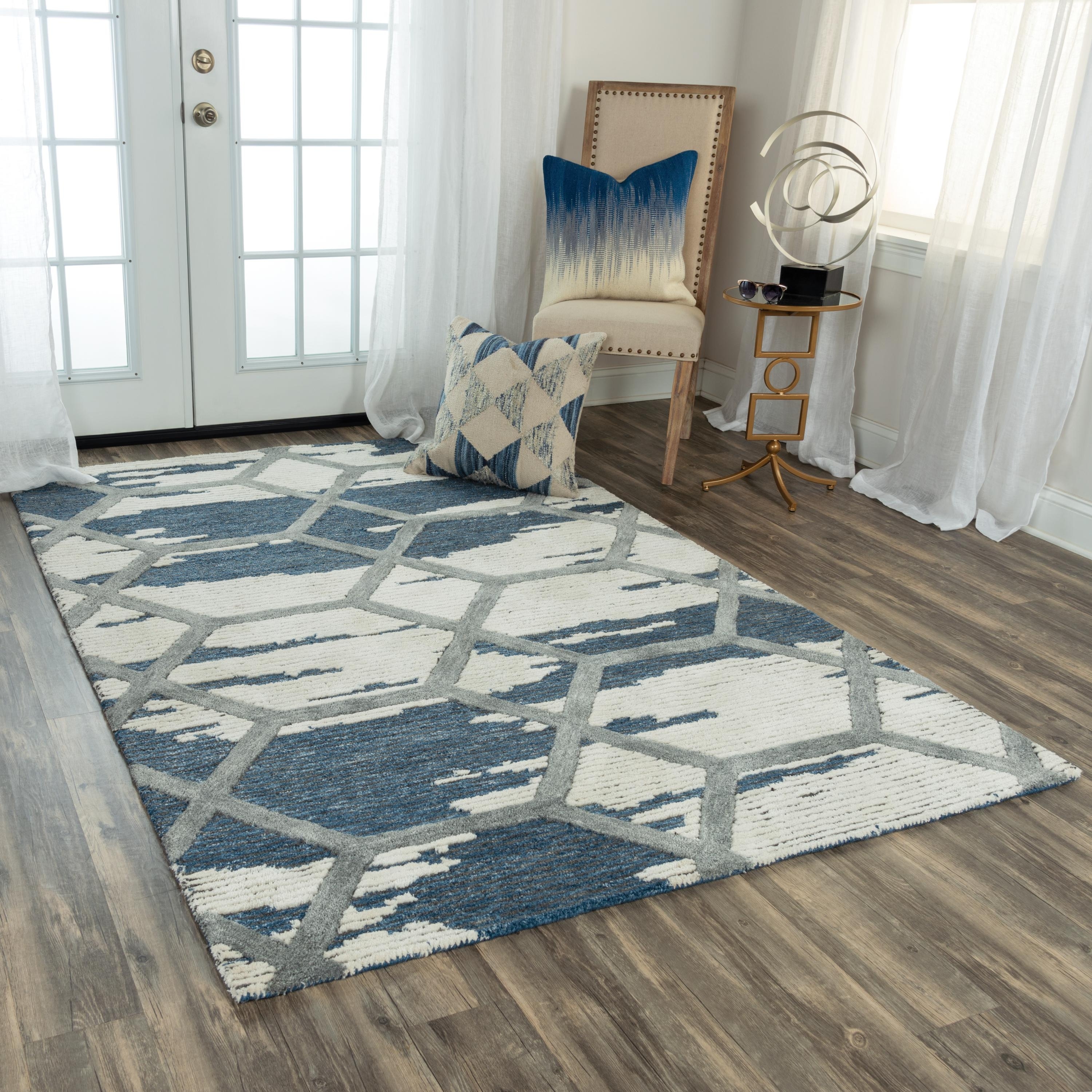 Alora Decor Honey Blue and Ivory Geometric Hand-tufted Rug