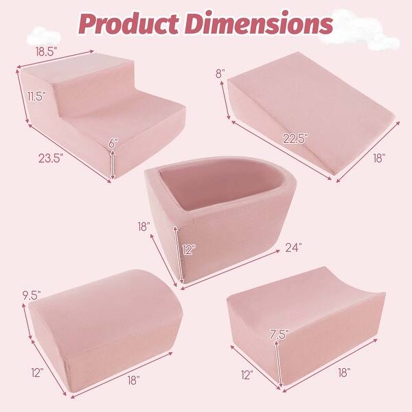 5 PCS Soft Foam Climbing Blocks Washable Playground Set w/Ball Pit