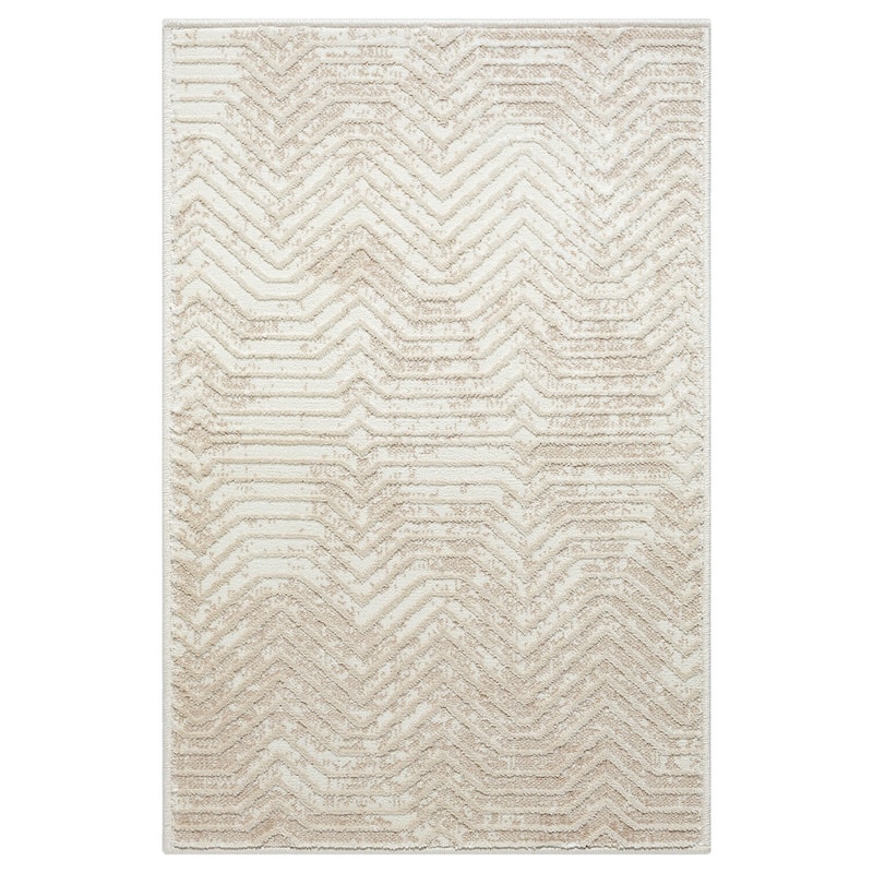 Abani Rugs TER140A Beige Horizontal Lines Geometric High Low Area Rug