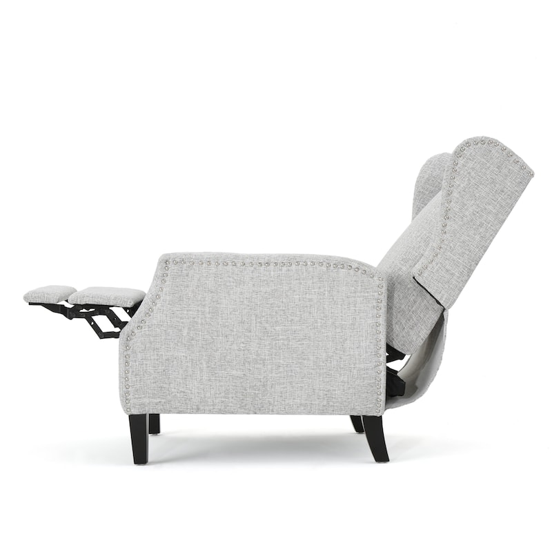Upholstered Recliner Chair, Fabric Wingback Armchair, Push-Back Recliner with Nailhead Trim, Wood Legs, Classic Recliner Chair