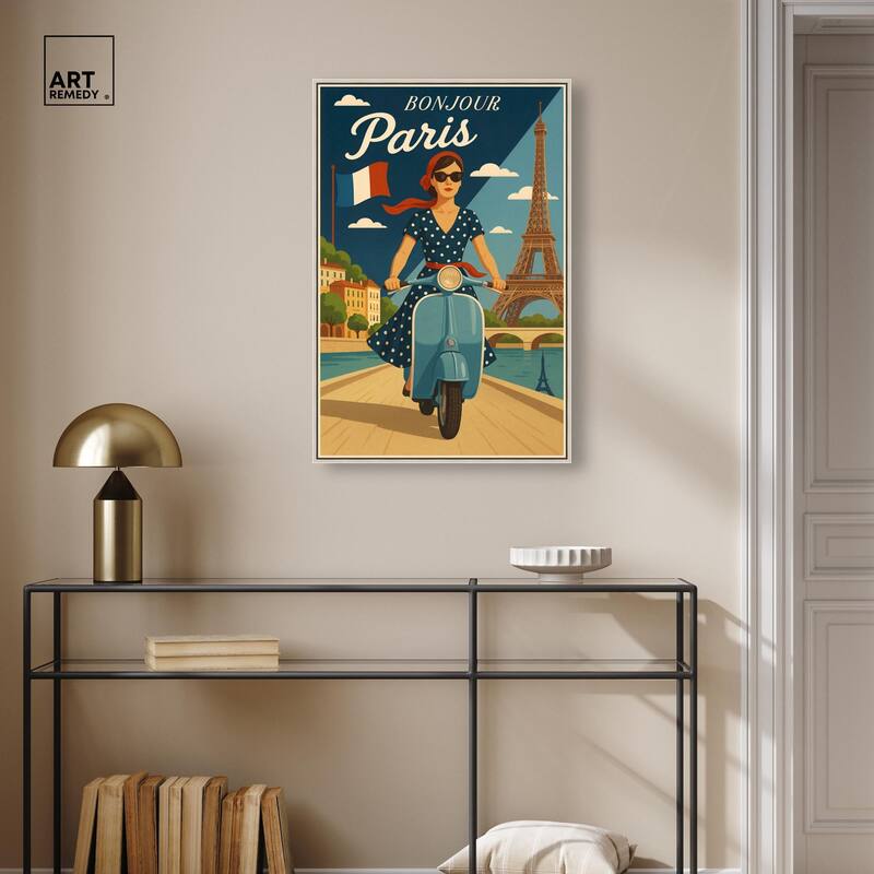 Scooter French Travel Canvas by Art Remedy