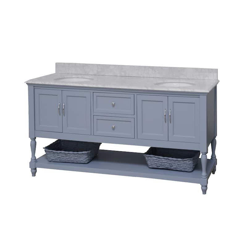 KitchenBathCollection Beverly 72" Double Bathroom Vanity with Carrara Marble Top