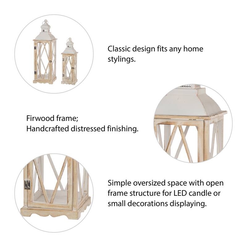 Glitzhome 2-piece Vintage Farmhouse Style Wood/ Metal Lantern Set