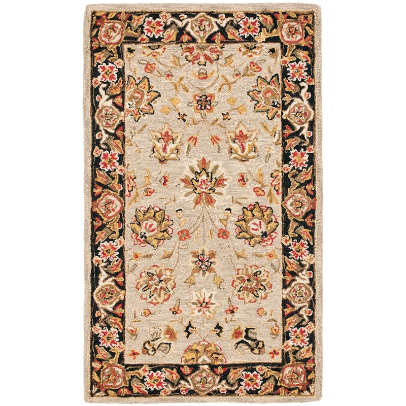 SAFAVIEH, Handmade Chelsea Maialen French Country Wool Rug - 1'8" x 2'6" - Light Blue/Black