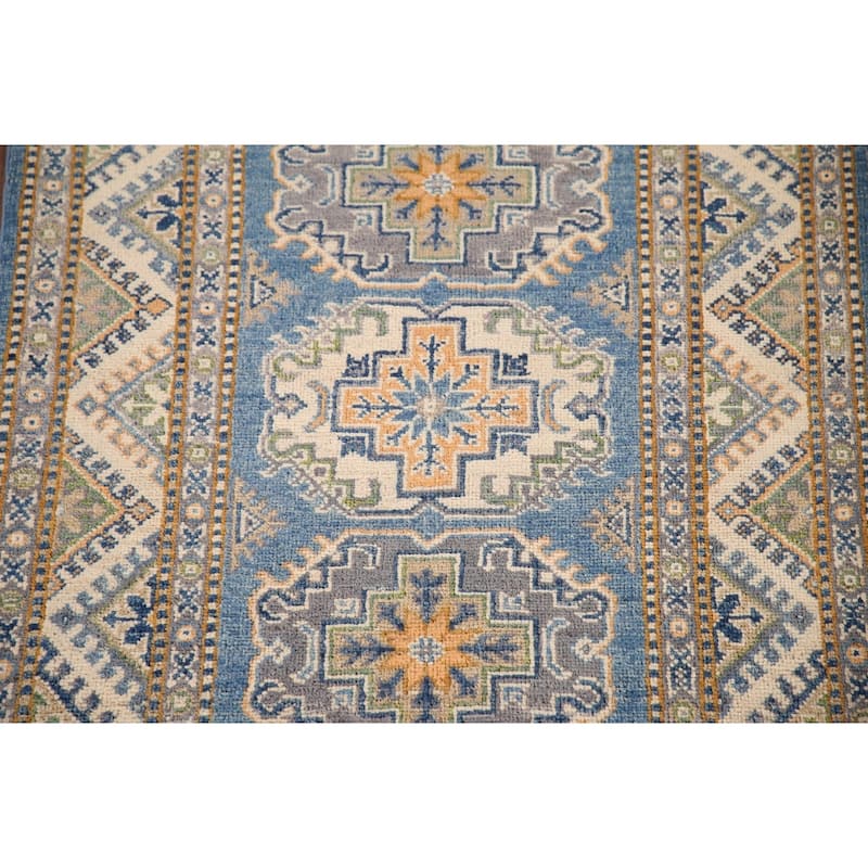 Blue Kazak Oriental Accent Rug Handmade Geometric Wool Carpet - 2'9"x 4'1"