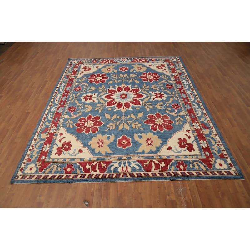 Hand Knotted Oriental 100% Wool Carpet Transitional Floral Navy Blue & Blues Oushak Area Rug - 10' 8'' X 8' 5''
