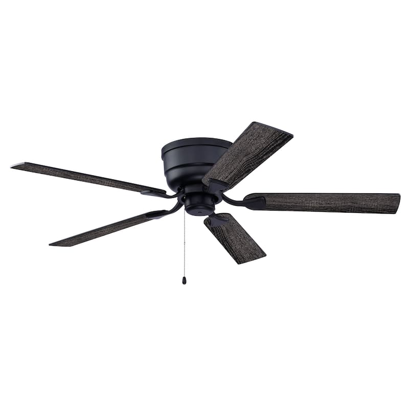 Cromwell 52 in. Matte Black Low Profile Flush Mount Ceiling Fan Reversible Black-Oak Blades, LED Light Kit Pull Chain and Remote