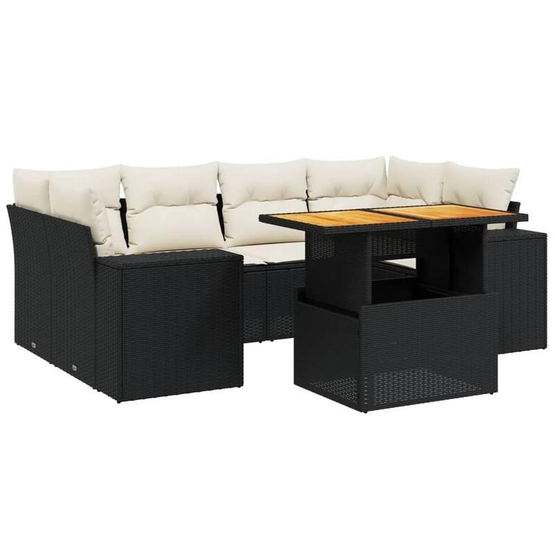 vidaXL Patio Sofa Set with Cushions Modular Lounge Sofas 7 Piece Poly Rattan - 21.7 x 39.4 x 28.7