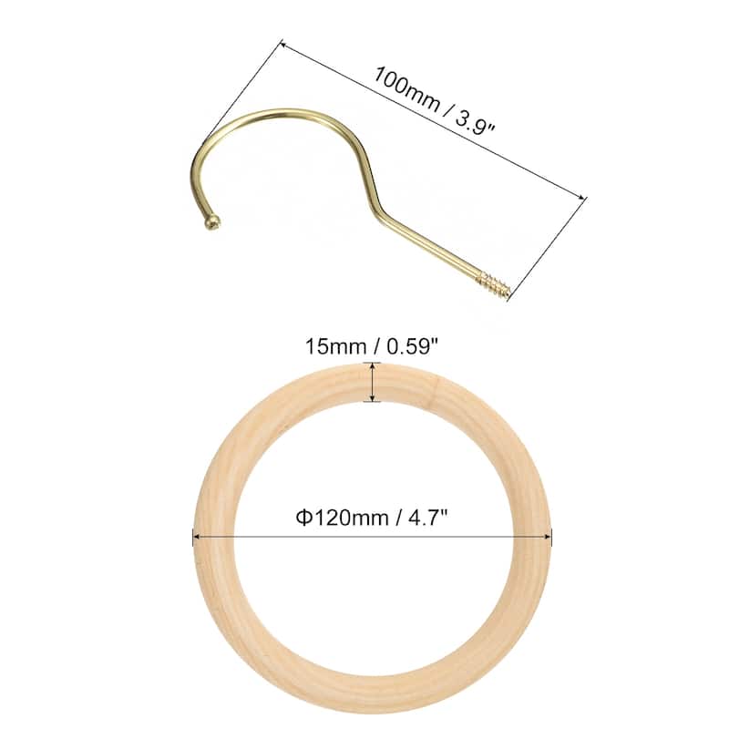 Scarf Ring Hanger Wooden Circle Scarf Holder Hook - Gold - 4.7 Inch x 10cm