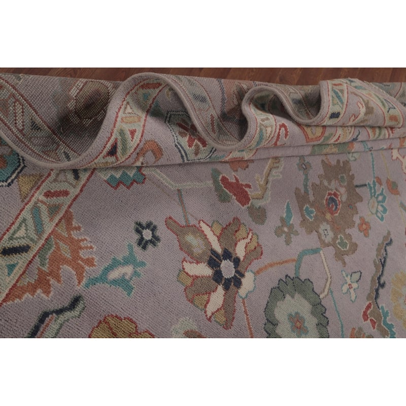 Floral Purple Oushak Area Rug Handmade Wool Carpet - 8'1"x 9'11"